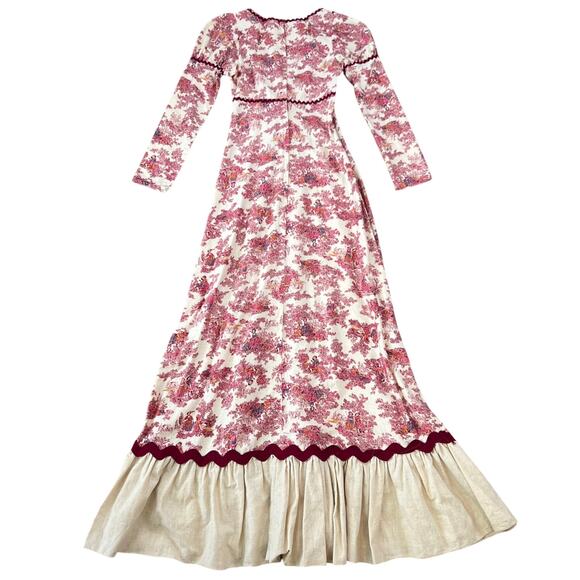 RARE Vintage 60's 70's Gunne Sax Black Label Pink Toile Prairie Maxi Dress (XS) - Picture 10 of 16